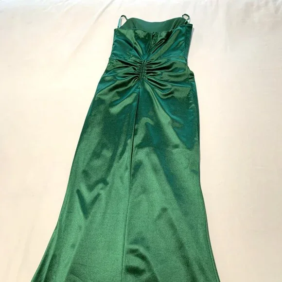 NWT Emerald Sundae Satin Evening Gown Dress Dark Green Women Size S Prom Wedding - Picture 9 of 14